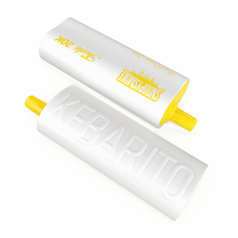 KFBARITO & SNOOPYSMOKE 20K puffs dual tank disposable vape, citrus orange flavor, transparent background product shot for online vape shop