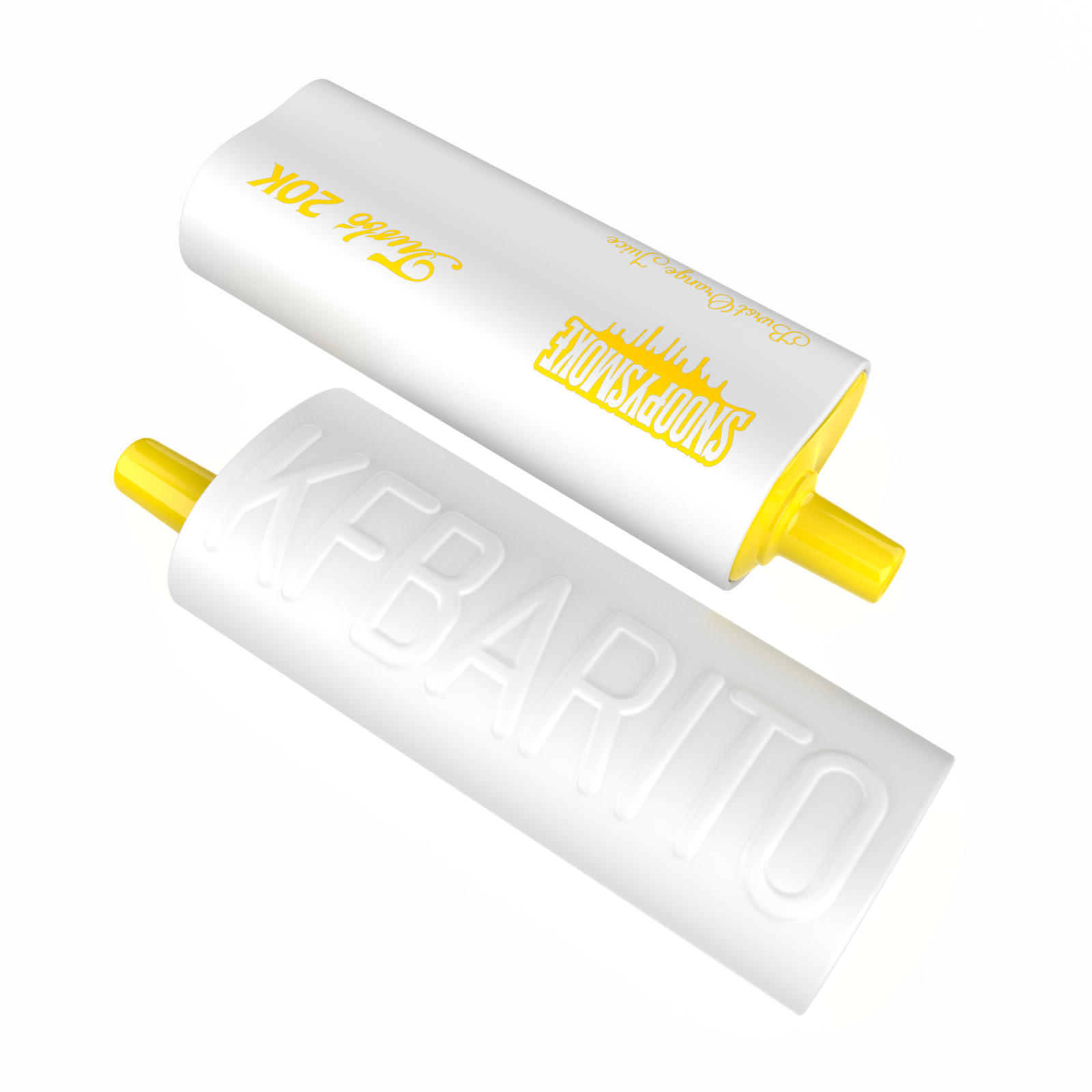 KFBARITO & SNOOPYSMOKE 20K puffs dual tank disposable vape, citrus orange flavor, transparent background product shot for online vape shop